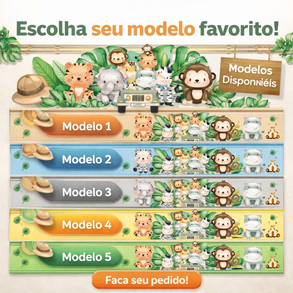 Faixa Adesiva Infantil Safari Animais Vários Modelos