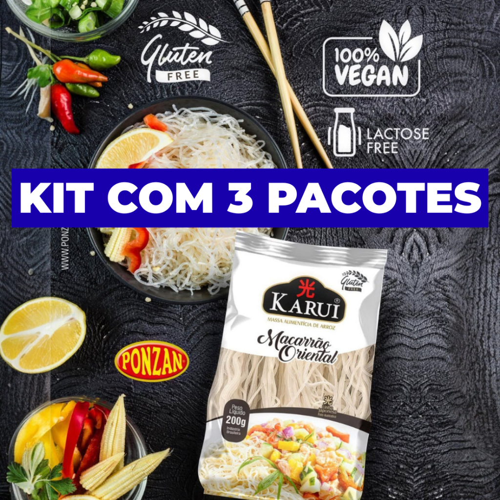 Kit Com 3 Pacotes de Macarrão de Arroz Karui - Sem Glúten - Sem Lactose - Vegano em Oferta na Shopee