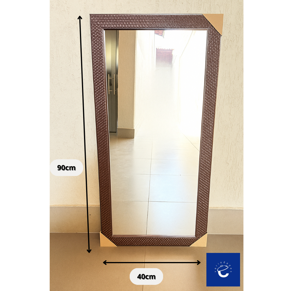 Espelho 40x90 MARROM TABACO Com Moldura Decorativa Em Madeira e Parte Traseira com Eucatex, Sem Grau