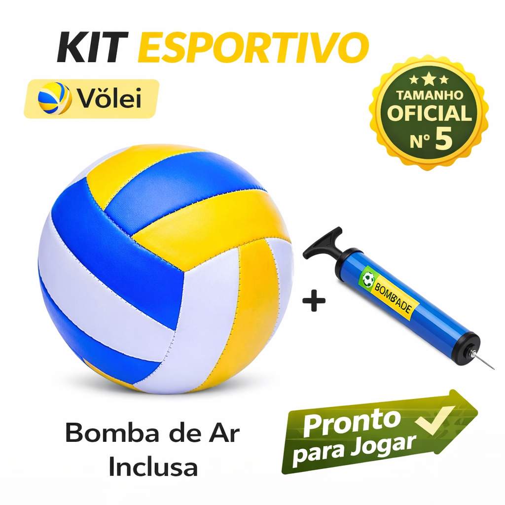 Kit Bola de Vôlei Nº 5 + Bomba de Ar Oficial Voleibol Infantil e Adulto em Oferta na Shopee