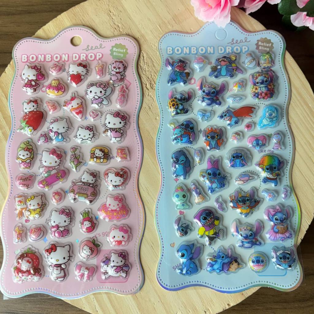 Cartela de adesivo stitch e hello kit 3d 11x21cm em relevo de alta qualidade