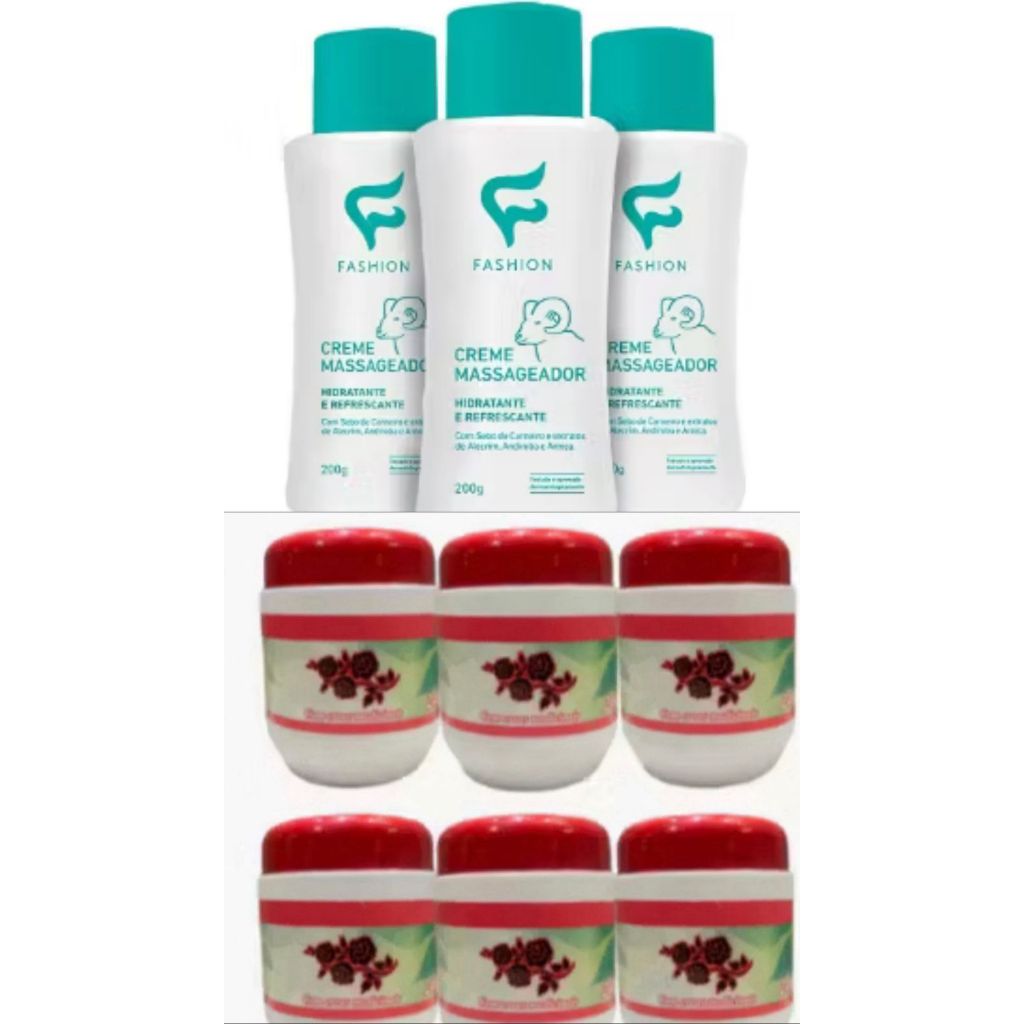 6 Gel tampa vermelha 240g - Apinil + 3 un Massageador com Sebo de Carneiro 200g Fashion