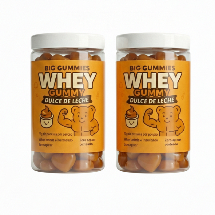 Kit 2un Whey Gummy Big Gummies Doce de Leite 12g Proteína (4 gomas) Ganho Muscular Performance