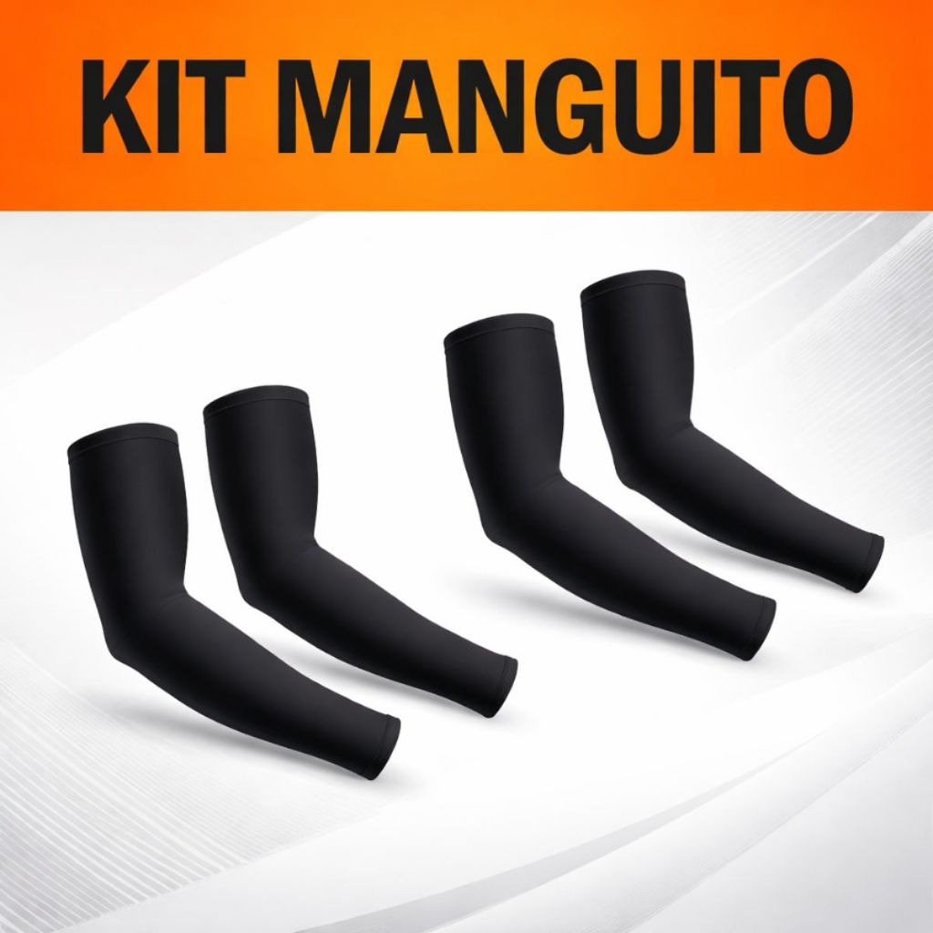 Kit Manguito Preto Proteção Solar Uv 50+ Mangote Vôlei Ciclismo Motoboy Térmico Esporte Compressão