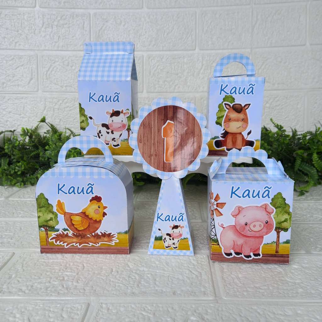 KIT LEMBRANCINHA FAZENDINHA AZUL PERSONALIZADO PEGUE/MONTE LEMBRANCINHA,FESTA INFANTIL/CAIXINHA/MIMO