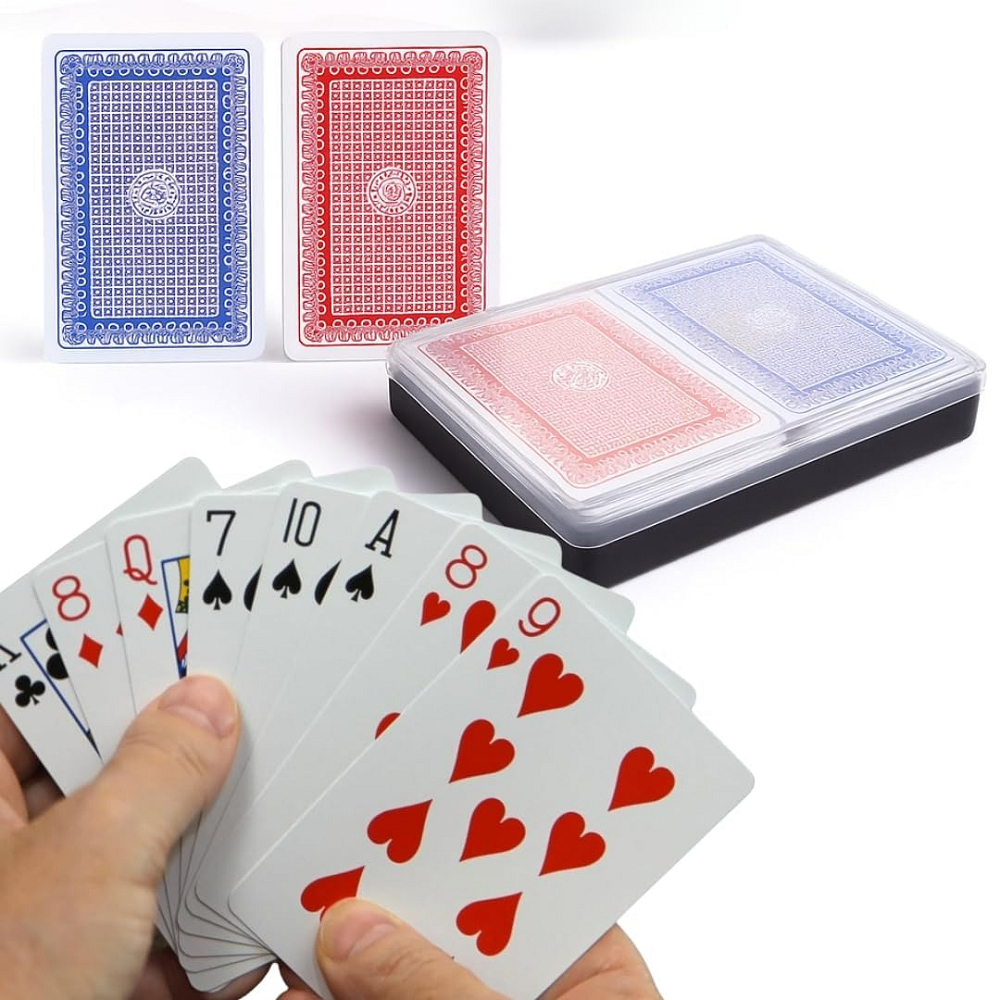 Baralho Tradicional 100% Plástico PVC 108 Cartas Jogo Com Estojo Acrílico A Prova D'Água em Oferta na Shopee