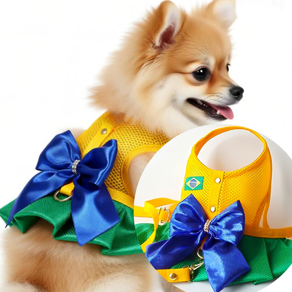 VESTIDO PET DO BRASIL COPA DO MUNDO SELEÇÃO BRASILEIRA PRA CACHORRO FANTASIA ROUPA PEITORAL