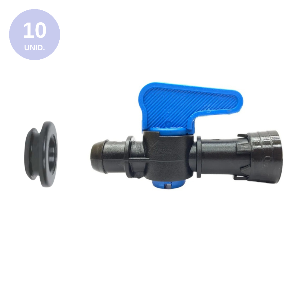 Kit Registro Inical 16mm Trava Anel 6 Pontas com Anel de Vedação chula - 10 unid P/ Horta e Jardin