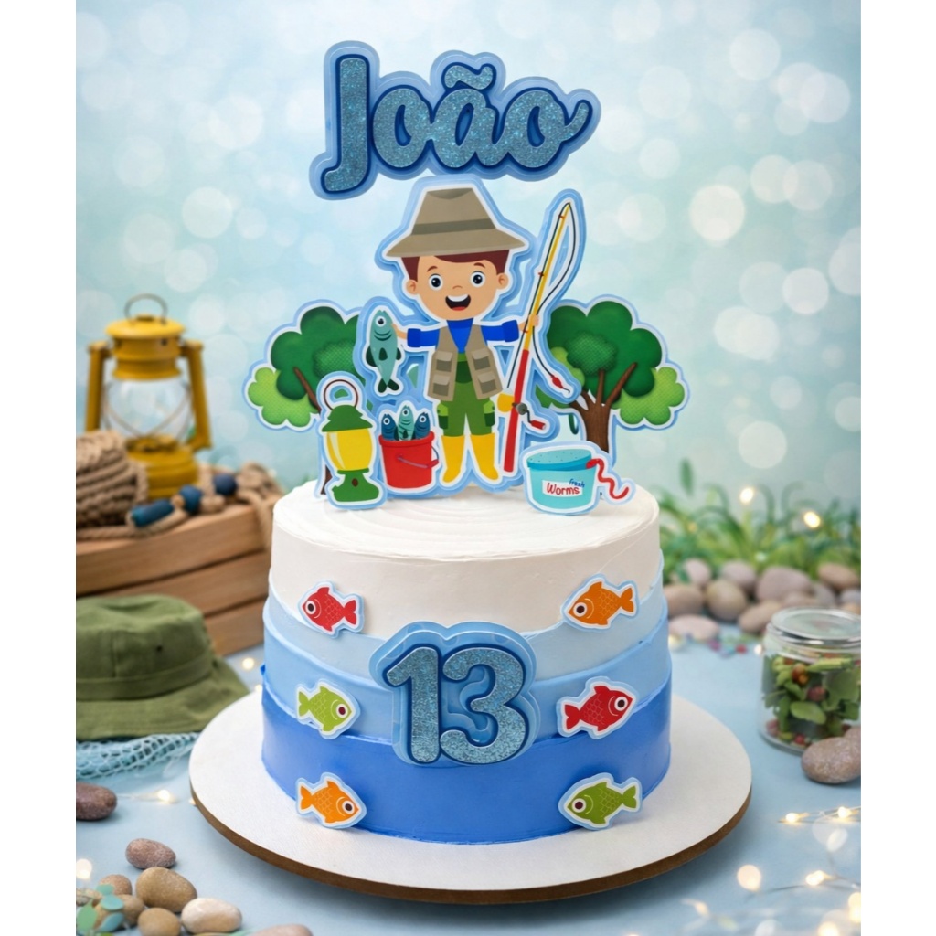 Topo de Bolo Pescador | Topo de Bolo Personalizado | Topo de Bolo Pesca