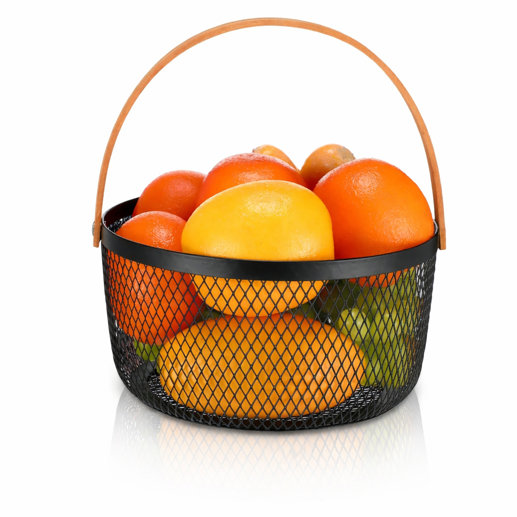 Cesta Organizadora Redonda de Ferro com Alça para Frutas Cozinha
