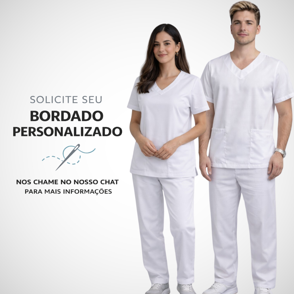 Conjunto Bordado Scrub Pijama Cirurgico Uniforme Hopital Profissional Privativo Personalizado