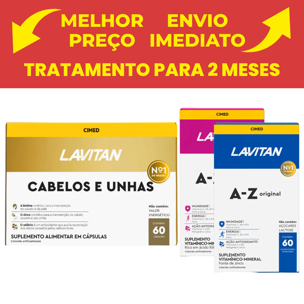 Kit Lavitan Hair Cabelos e Unha C/60 Cápsulas Cimed+ 1 A-z Mulher C/60 Cáps + A-z Original C/60 Cáps
