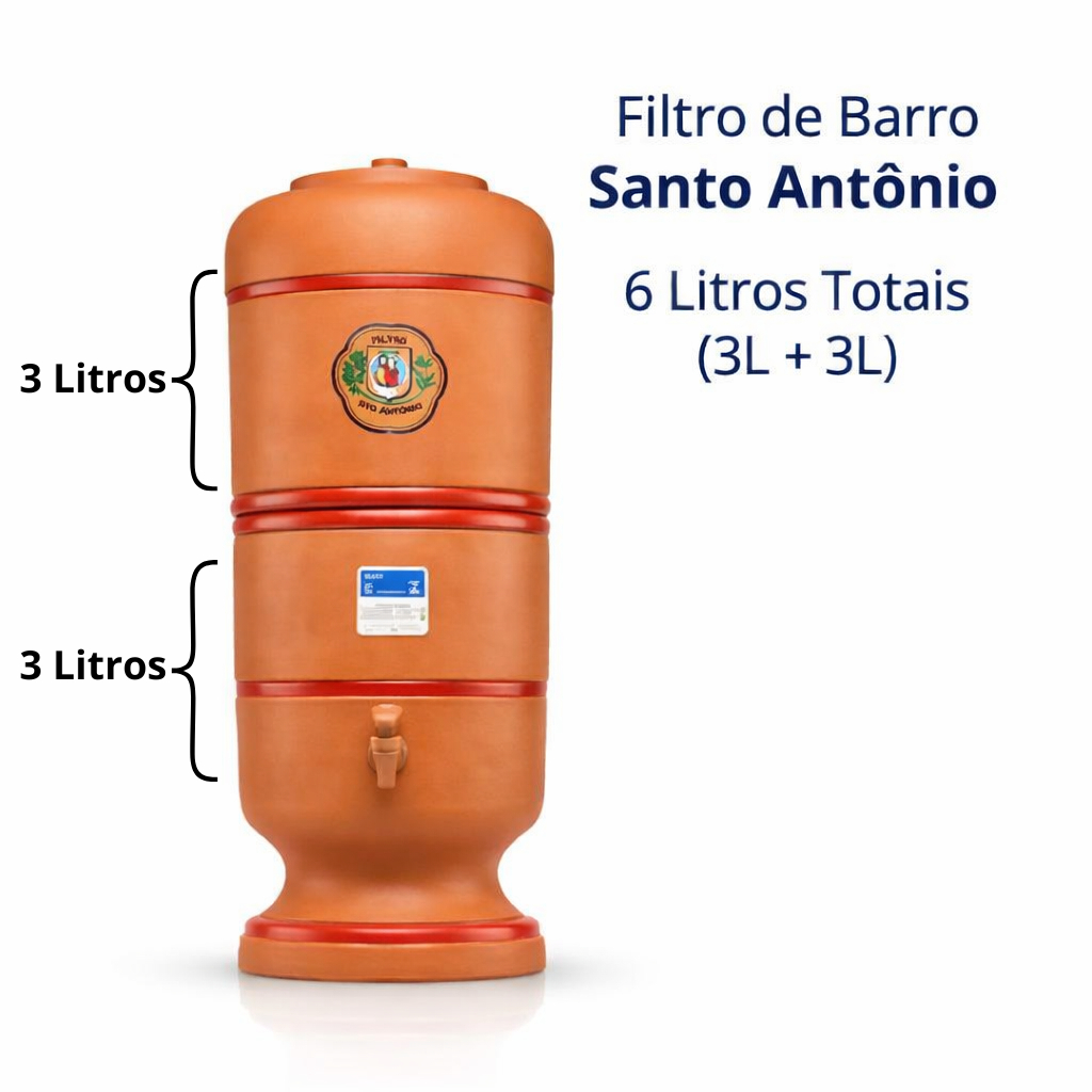 Filtro de Barro Santo Antônio 6L (3L+3L) Completo + Boia e Vela