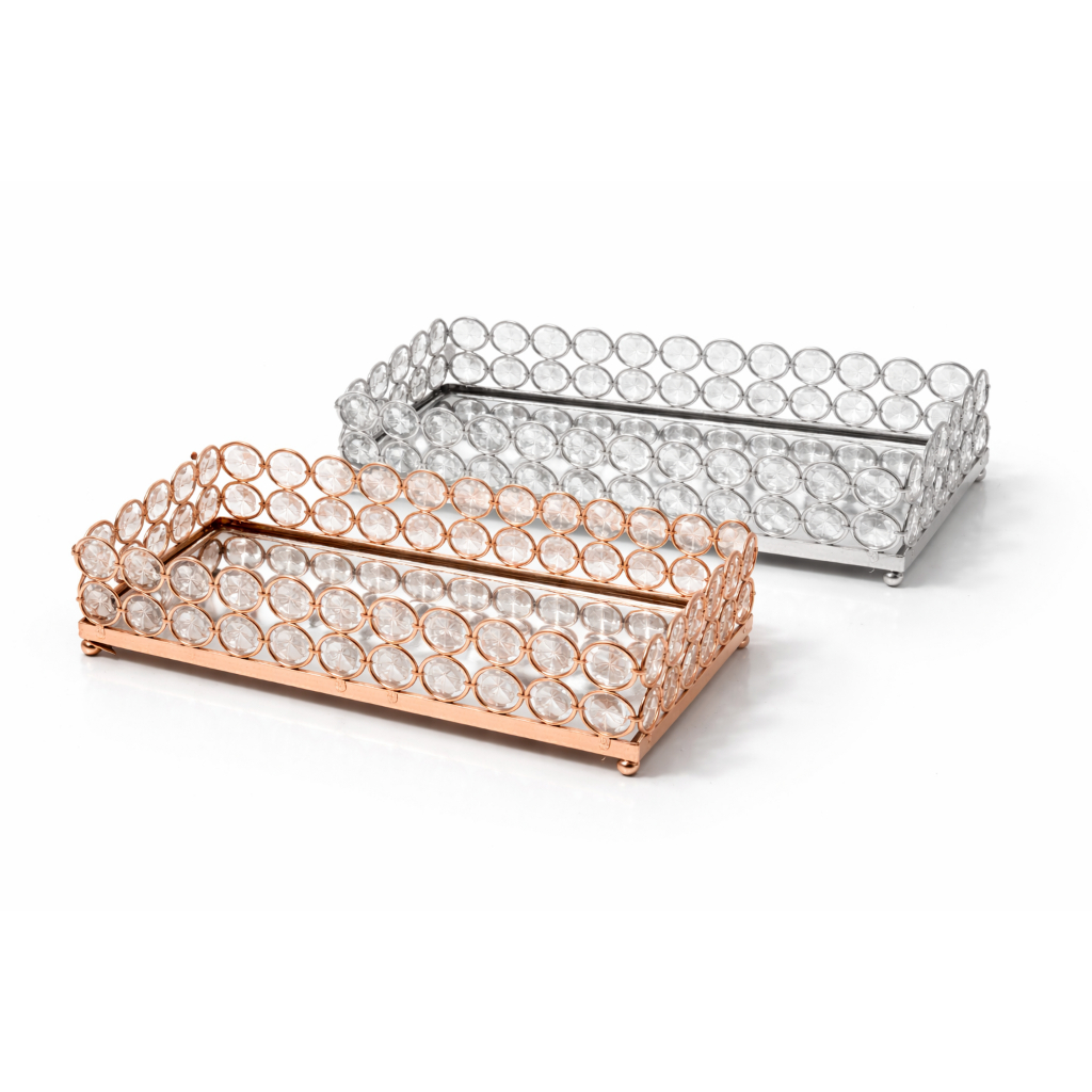 Bandeja Espelhada Prata e Rose 20cm Bandeja Decorativa de Metal Luxo para Banheiro e Perfumes
