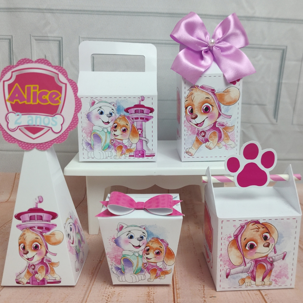 Kit Festa Personalizado Skye Patrulha Canina | Lembrancinha Skye Patrulha Canina l Pegue e Monte | Caixinhas Personaliza