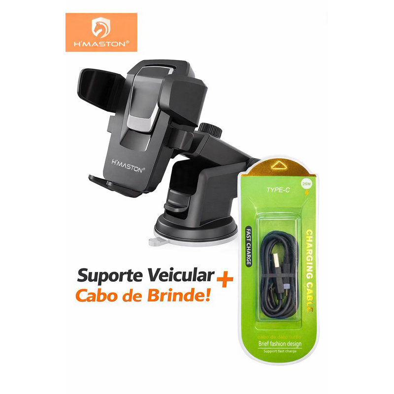 H'Maston CJ-02 Suporte Celular GPS Veicular Carro Universal 360° Trava Automática Ajustável