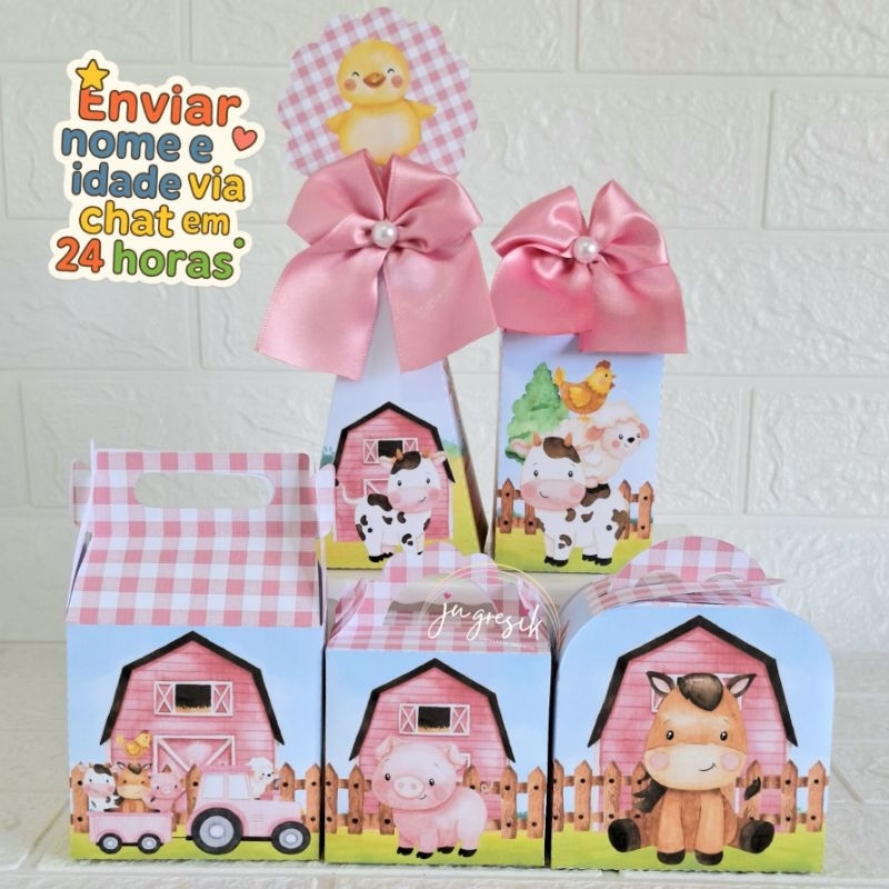 Kit Caixinha personalizada tema Fazendinha Rosa lembrancinha Personalizada kit festa Fazendinha menina