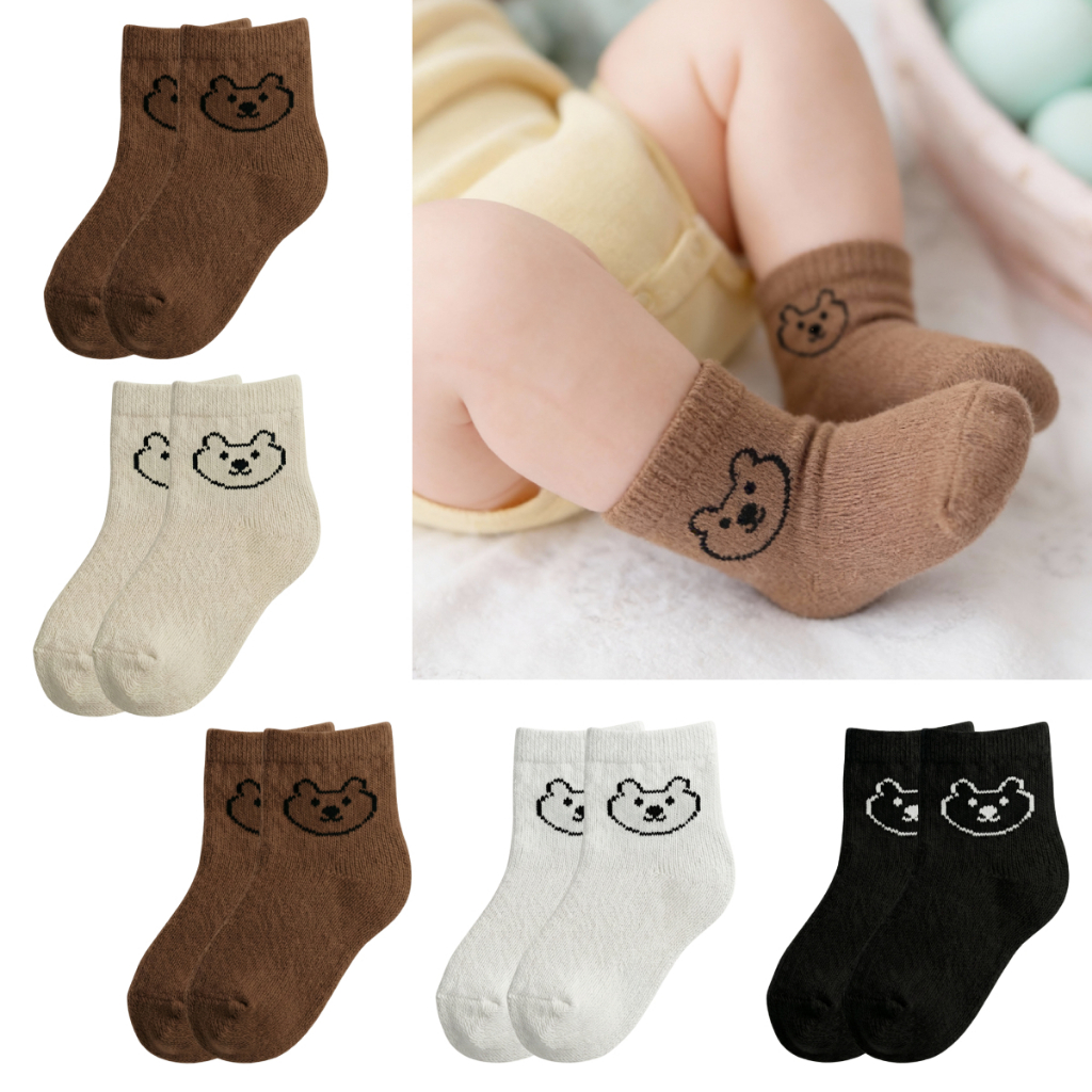 Kit 5 Pares Meias Bebê Infantil Urso Algodão Cano Médio Ursinho Fofo Unissex em Oferta na Shopee