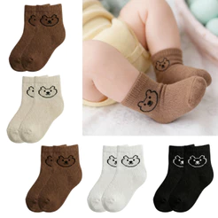 Kit 5 Pares Meias Bebê Infantil Urso Algodão Cano Médio Ursinho Fofo Unissex