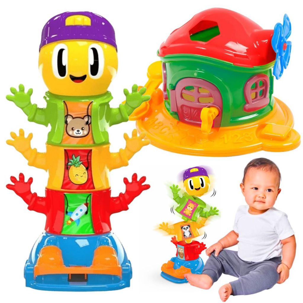 Brinquedo Educativo Infantil Torre Encaixe Bebê + Casinha Didatica