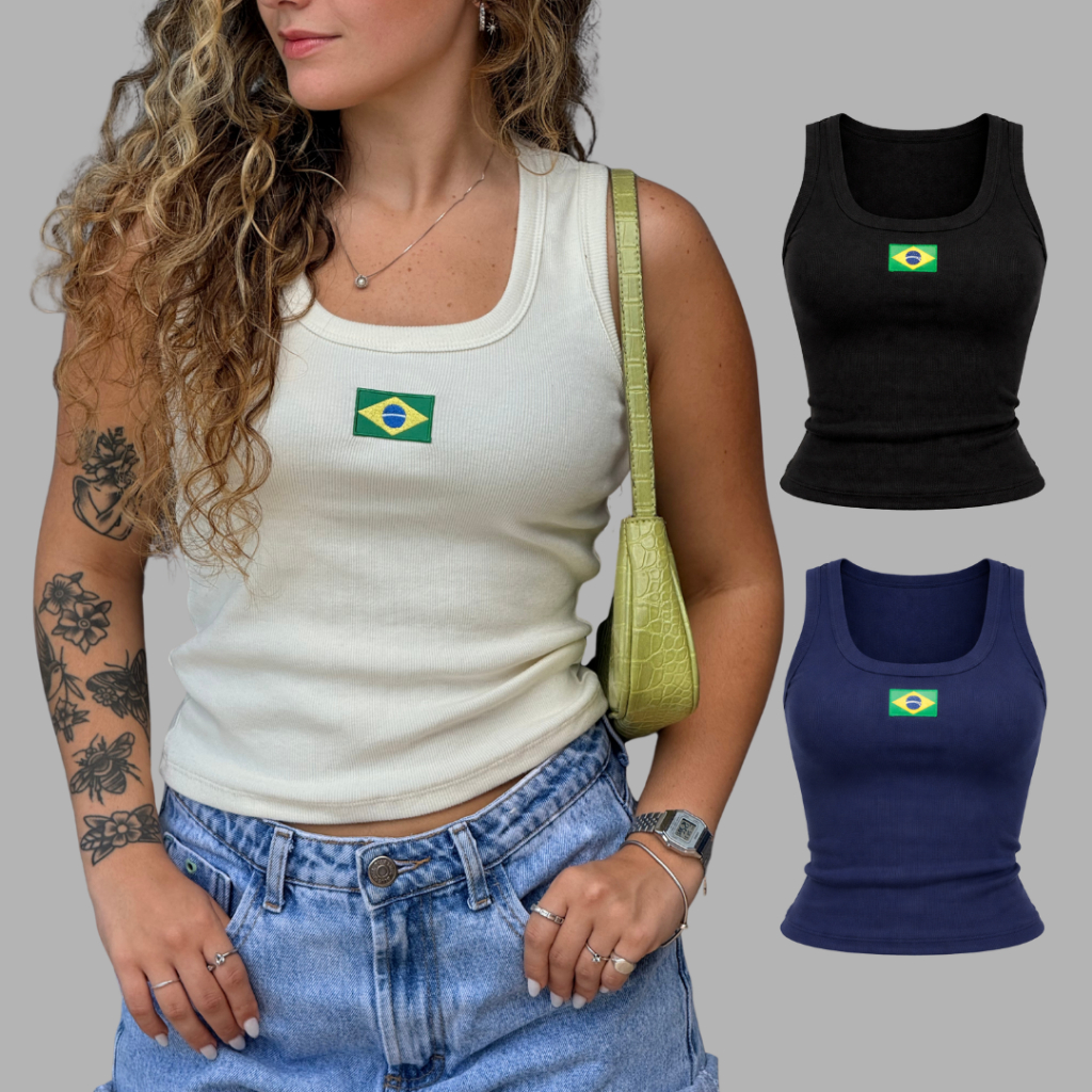 Regata do Brasil Canelada com Bandeira Básica para Copa do Mundo 2026