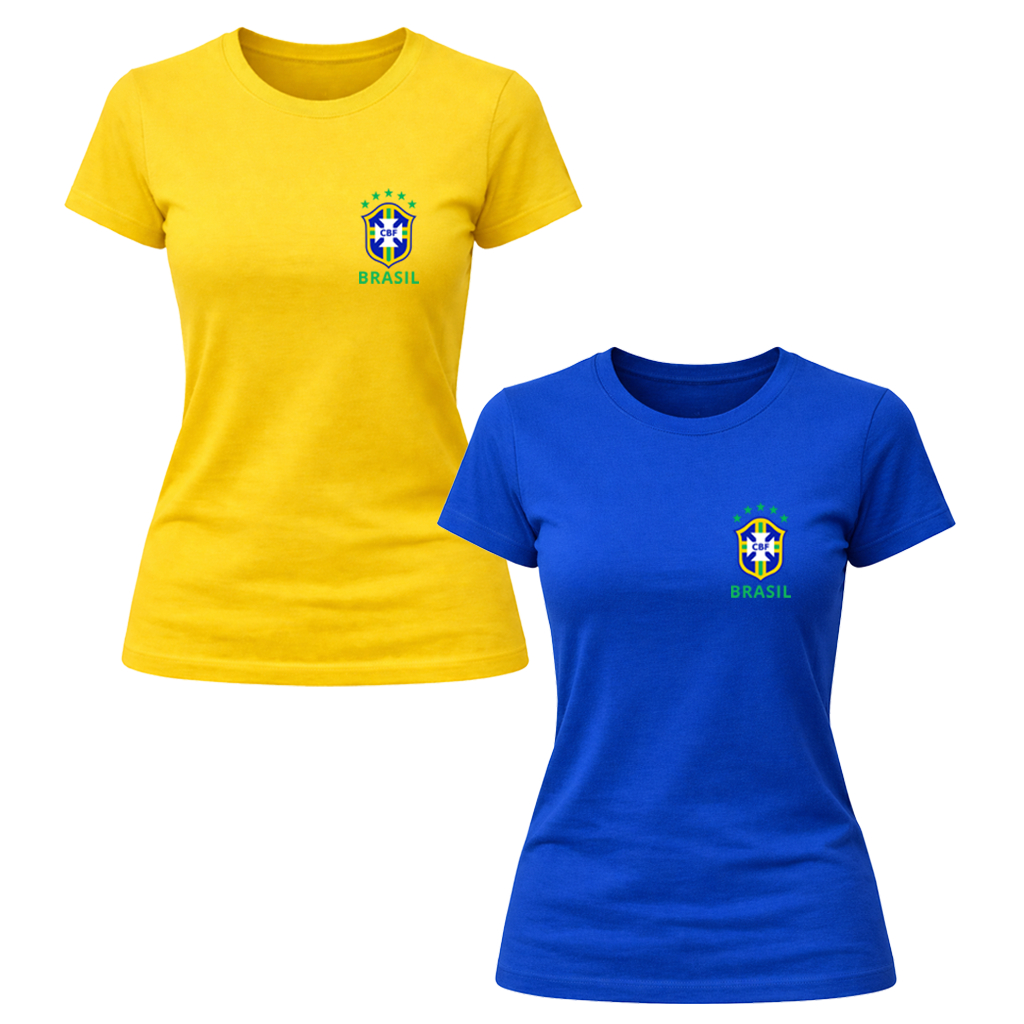Kit 2 Camisetas Baby Look Feminina Brasão Brasil Seleção Brasileira Copa Do Mundo 2026 100% Algodão em Oferta na Shopee