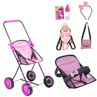 Carrinho de Boneca Bebe conforto Mamadeira Tiara Canguru Bolsa