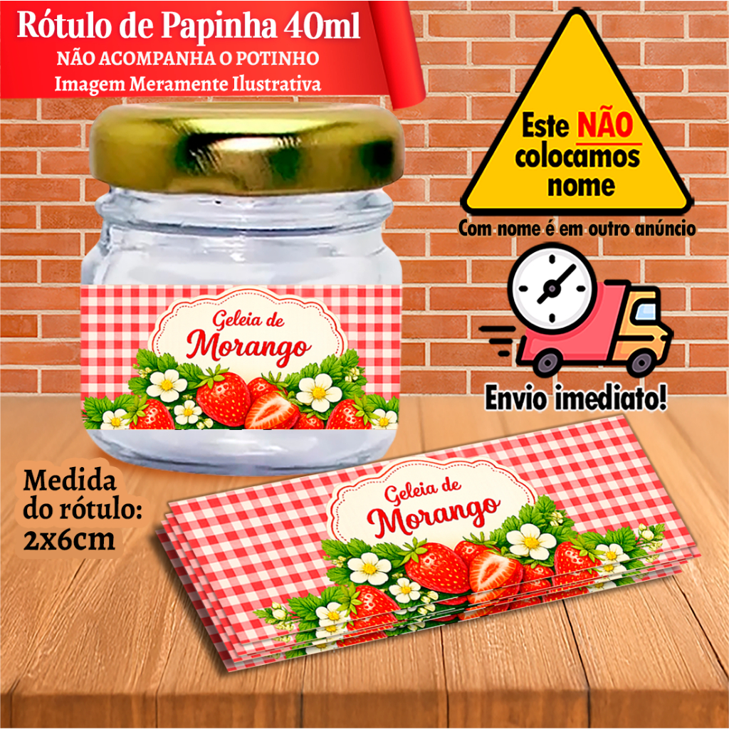 Rótulos adesivos para Papinhas 40ml 40g Tema Geleia de Morango