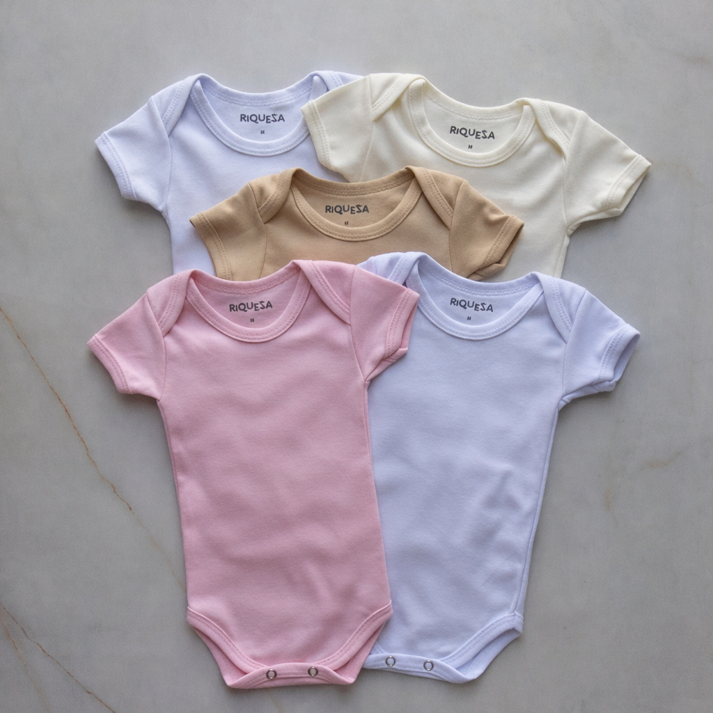 Kit 5 peças Body Bebe Manga Curta Menina e unissex 100% Algodao Verao Malha Suedine