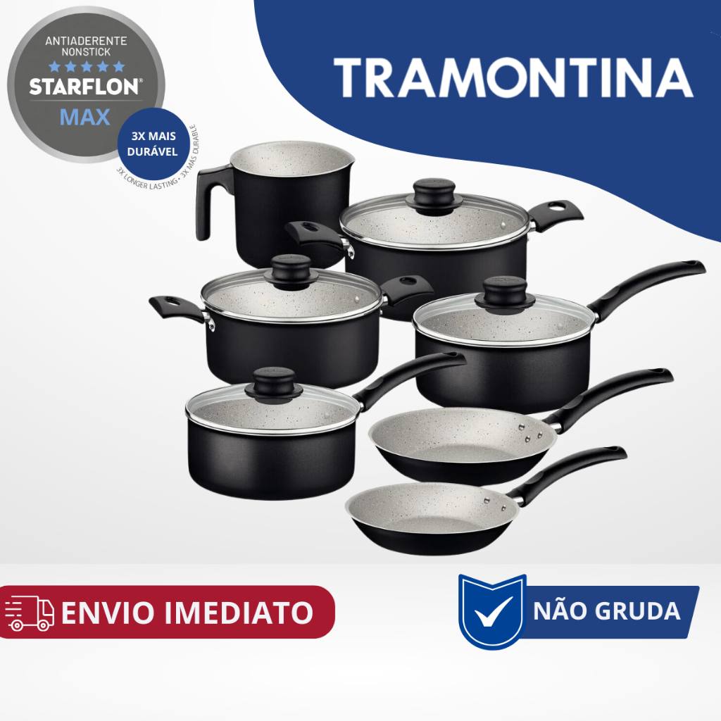 Jogo de Panelas Starflon 04 05 07 Peças Tramontina Antiaderente Teflon Starflon Alumínio em Oferta na Shopee