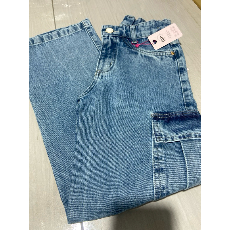 Calça jeans cargo wid leg, riscadinho infantil e juvenil. em Oferta na Shopee