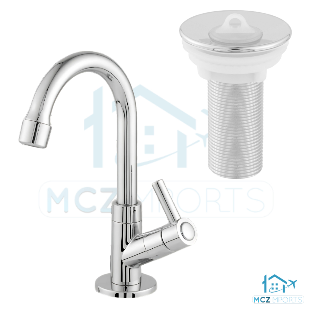 Conjunto Torneira Banheiro Lavatório Cromada com Válvula 7/8