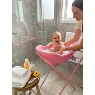 Banheira de Bebê com Suporte de Chão Retrátil Seguro Suporta 18kg - Rosa em Oferta na Shopee