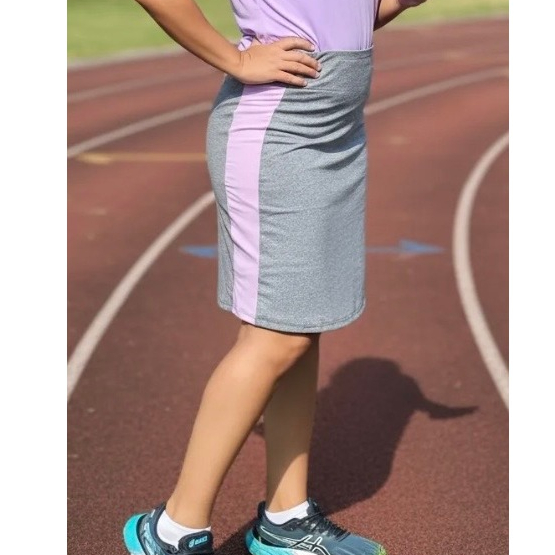 SAIA SHORTS FITNESS EVANGELICA CINZA COM FAIXA LILAS COM BOLSO EMBUTIDO