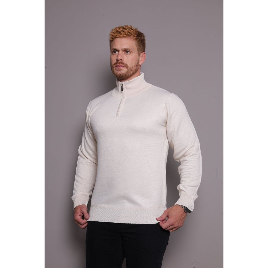Suéter Masculino Zíper Gola Alta Manga Longa Básico Inverno em Oferta na Shopee