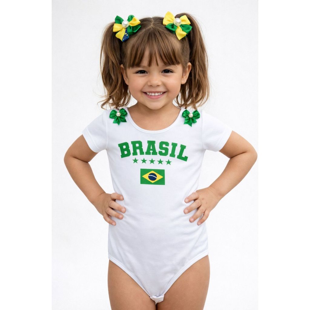 Body Infantil para Meninas Brasil Copa do Mundo 8 Meses a 10 Anos
