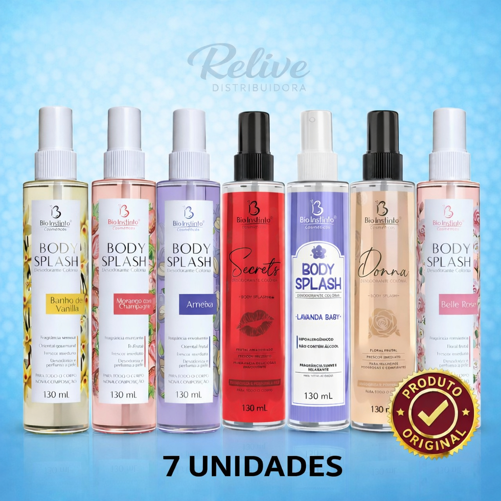 KIT 07 Body Splash BIO INSTINTO 130ml Perfume Colonia Desodorante Corporal Alta Fixação Dia e Noite KIT 07 Body Splash BIO INSTINTO 130ml Perfume Colonia Desodorante Corporal Alta Fixação Dia e Noite