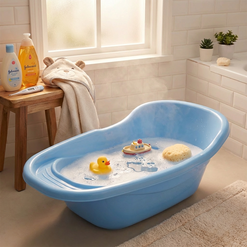 Banheira Adoleta Bebê 20 Litros Azul com Válvula e Saboneteira Integrada em Oferta na Shopee