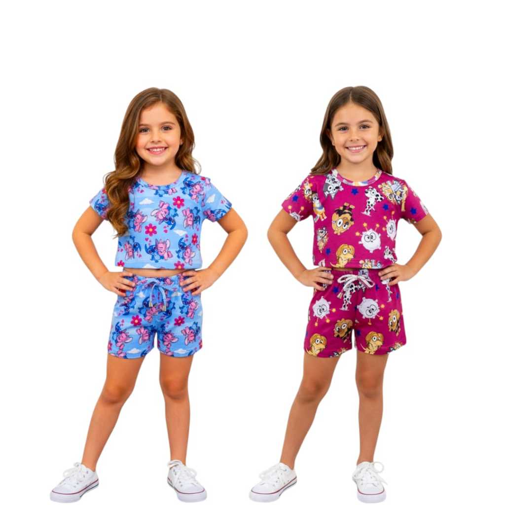 Conjuntos verão infantil de menina temáticos