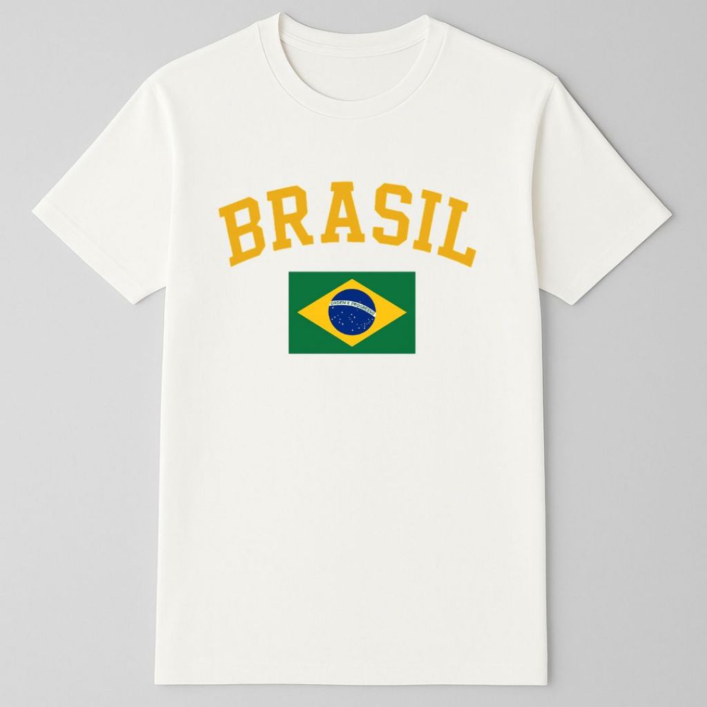 Camiseta Estampada Bandeira Masculina E Feminina Brasil 2026 Vintage Retrô Copa Do Mundo Futebol