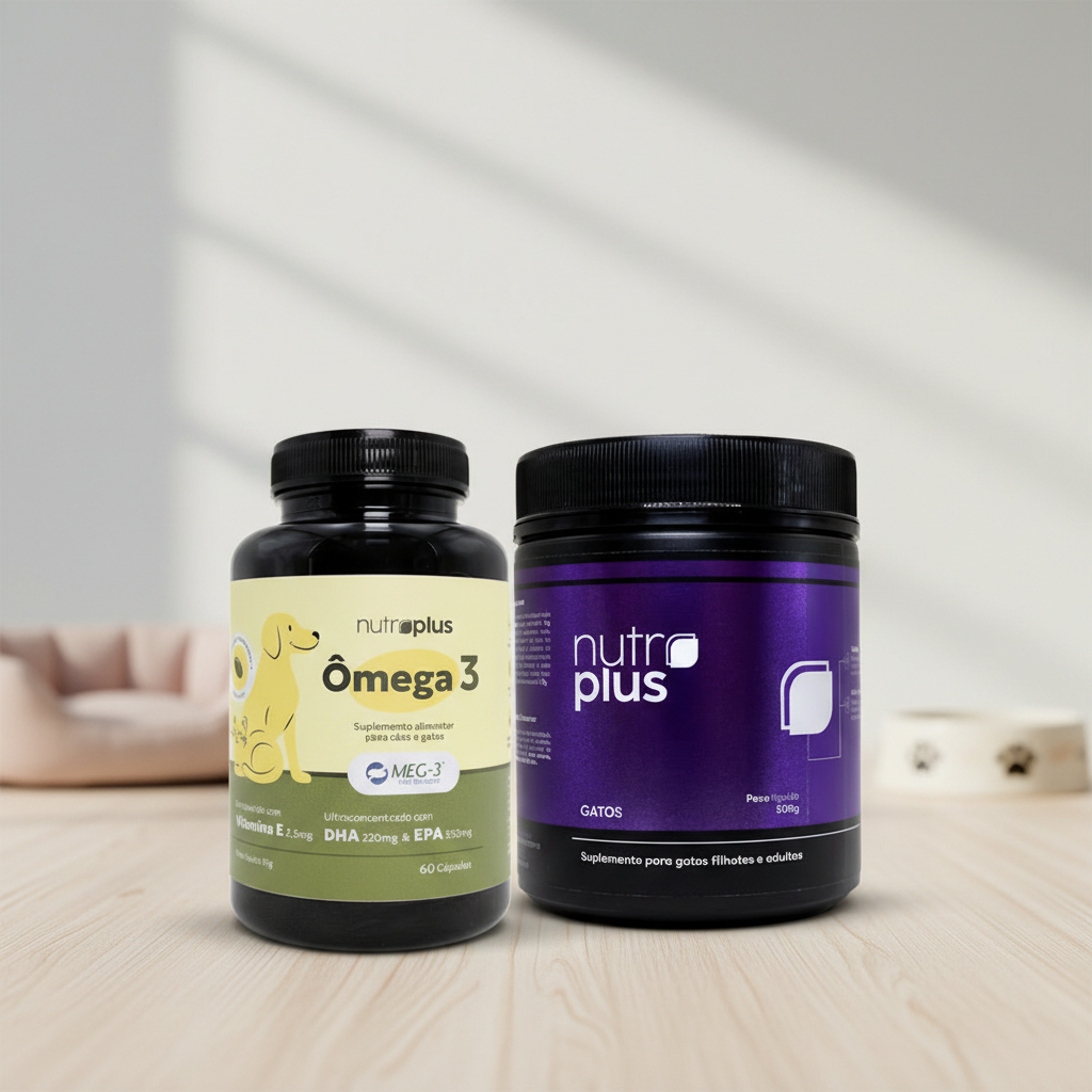 Kit Nutroplus: Suplemento Alimentar Ômega 3 60 Caps + Suplemento Natural Para Gatos 500g
