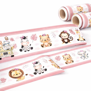 Faixa Decorativa Infantil Menina Rosa Bebê Safari Animais em Oferta na Shopee