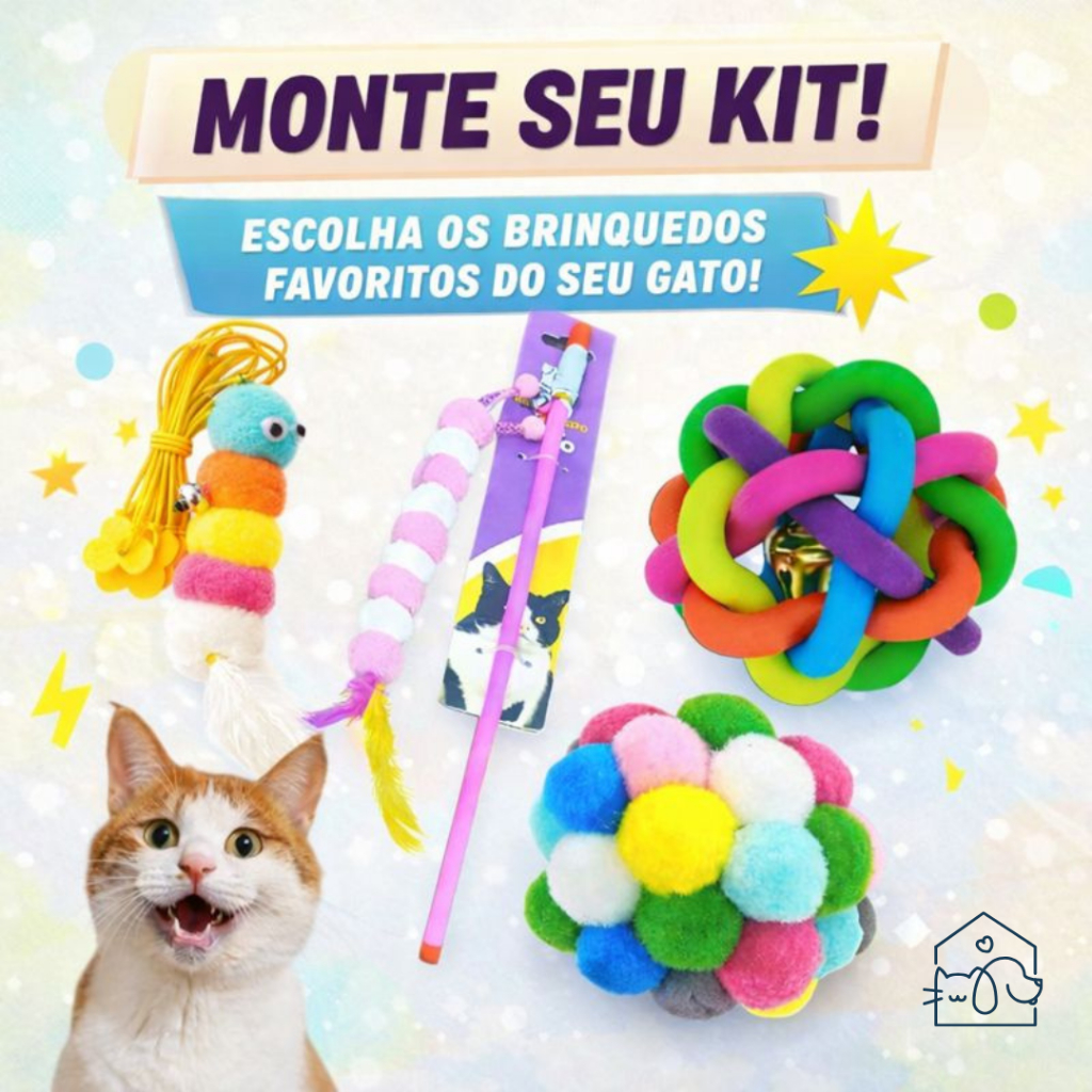 Kit Brinquedos para Gatos com Varinha e Bolinhas em Oferta na Shopee