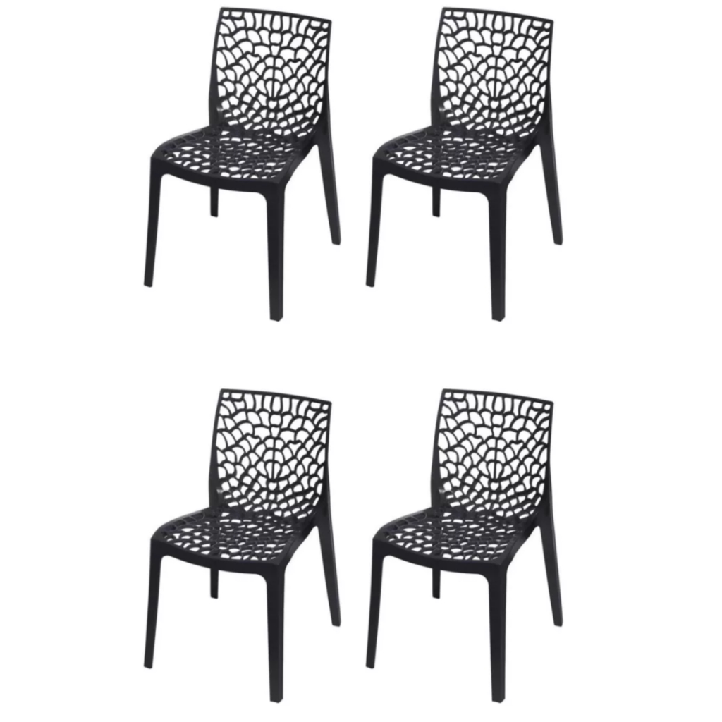 Kit 4 Cadeiras Gruvyer Preta Jantar Restaurante Bar Igreja Area Gourmet Super Reforçada Premium