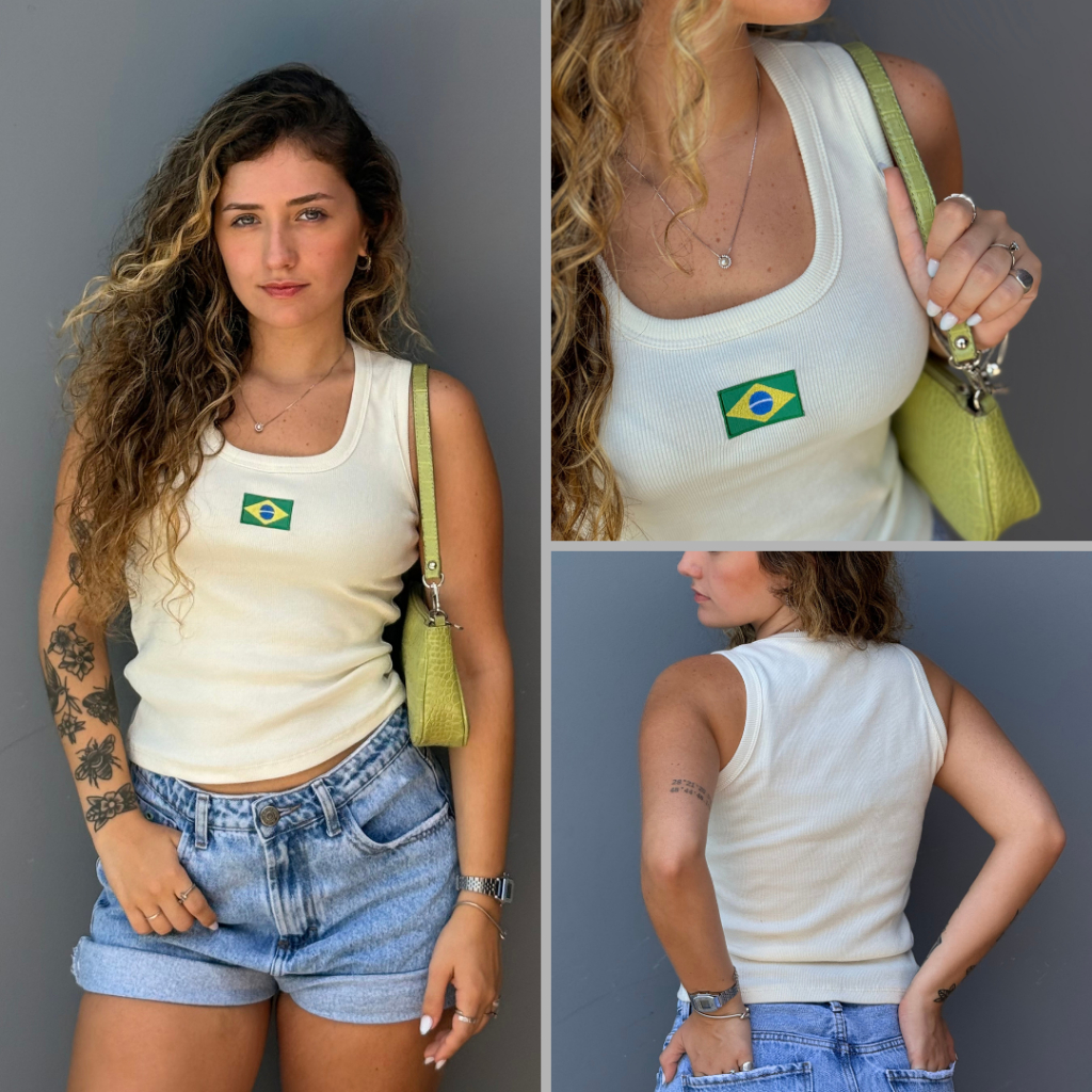 Promoção Regata Básica Brasil Bandeira Bordada Copa do Mundo 2026