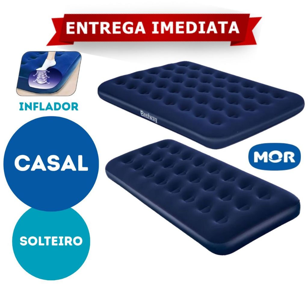 Colchão Inflável Casal Solteiro Com Inflador Mor em Oferta na Shopee
