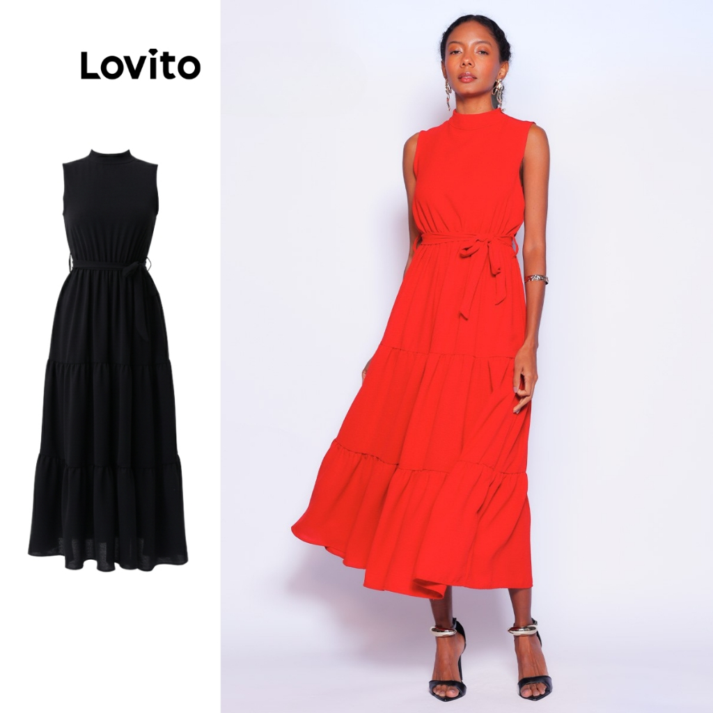 Lovito Vestido Feminino Longo Elegante com Babados DRB603BRL633