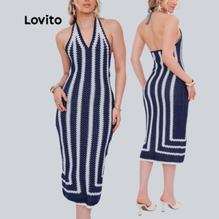 Lovito Vestido Midi Feminino de Tricot com Listas DRB1178BRL1208