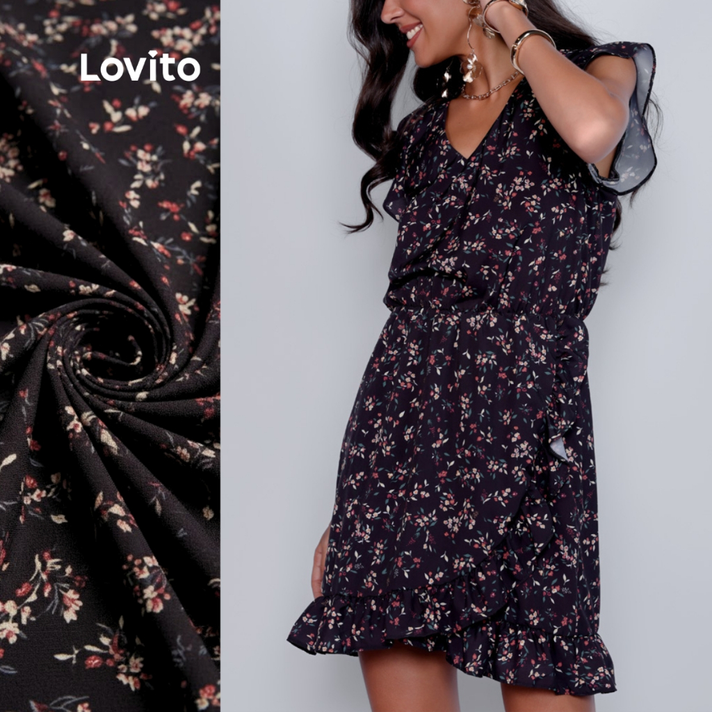Lovito Vestido Feminino Transpassado Romântico Estampa Floral BRDRB1335BRL1365 em Oferta na Shopee