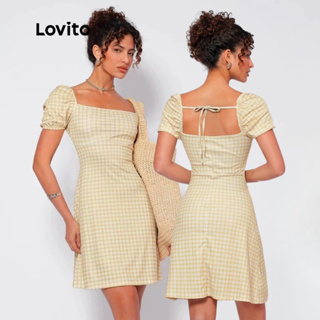 Lovito Vestido Feminino Curto Estampa Xadrez Vichy DRB495BRL525 em Oferta na Shopee